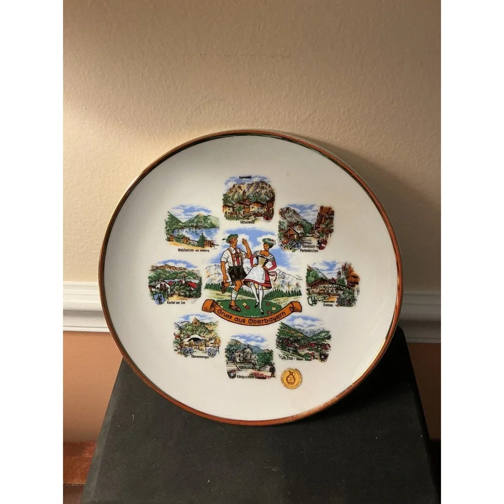 Winterling Schwarzenbach Bavaria Gruss aus Oberbayern Souvenir Plate Gold Rim 7